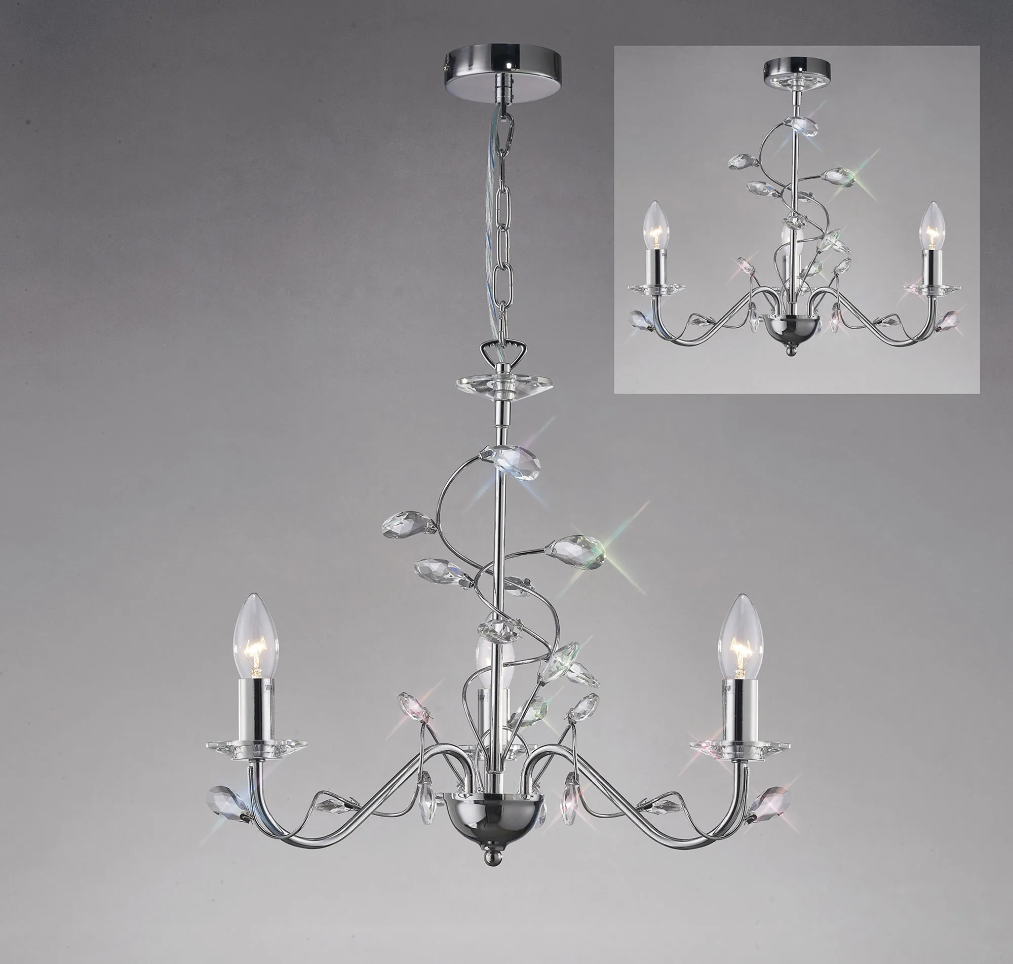 IL31213  Willow Crystal Pendant 3 Light Without Shade Polished Chrome